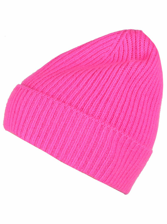 💕 Zwillingsherz Mütze "Ribbon Pattern" 100 % Kaschmir Neonpink