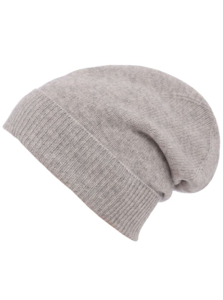 💕 Zwillingsherz Mütze "Ribbon Edge Beanie" 100 % Kaschmir Hellgrau