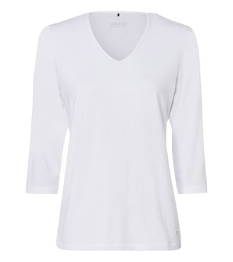 Olsen Shirt Basic Weiß 3/4 Arm Viskose V-Ausschnitt vorne gedoppelt 11100296