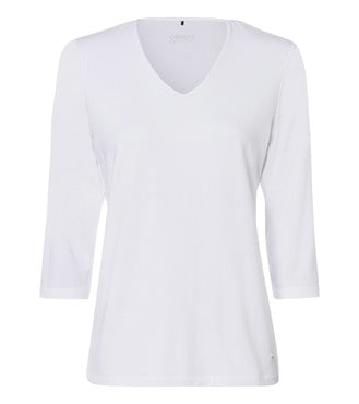 Olsen Shirt Basic Weiß 3/4 Arm Viskose V-Ausschnitt vorne gedoppelt 11100296