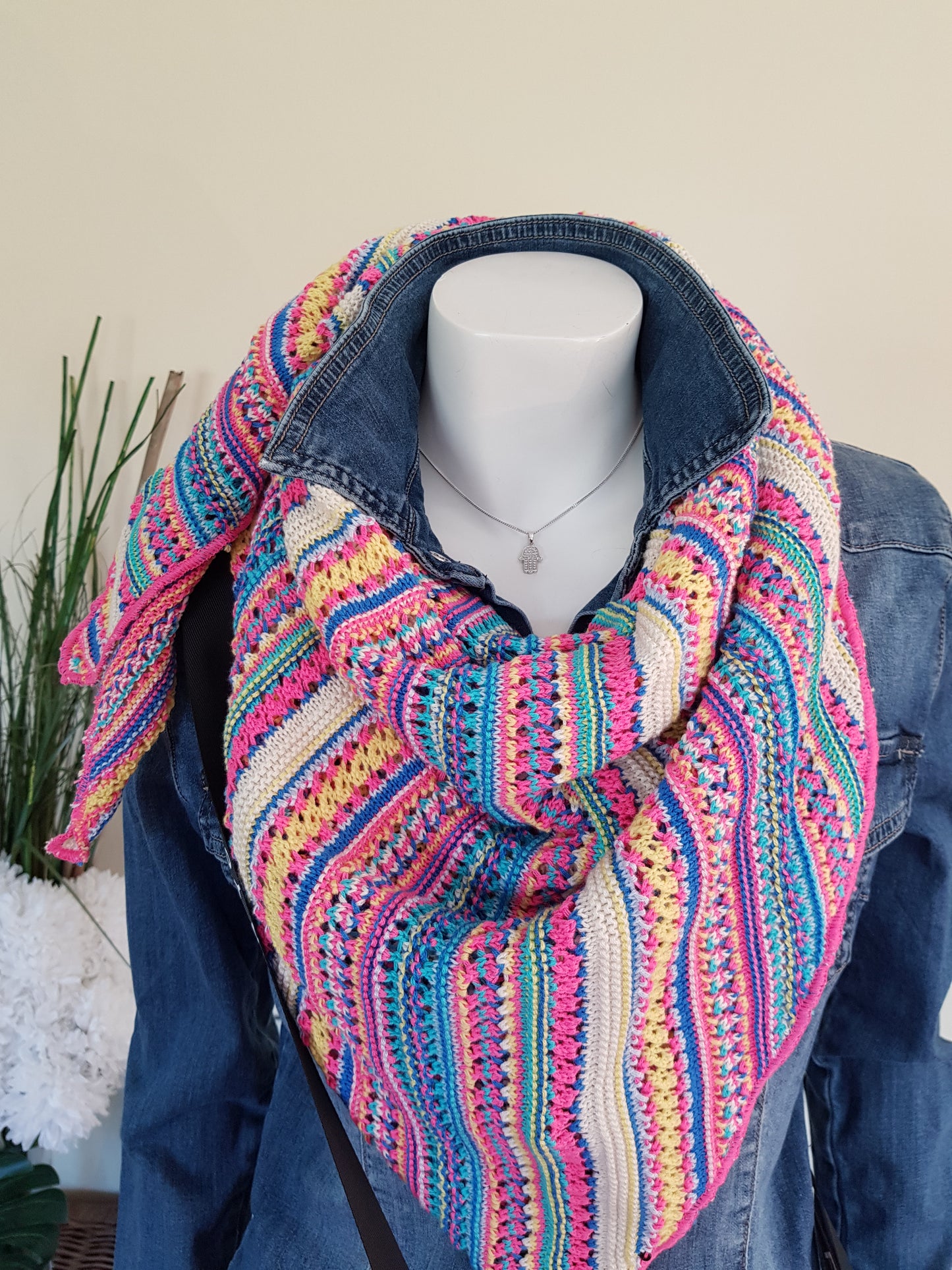 💕 Zwillingsherz Dreieckstuch "Hippie" Häkeloptik Bunt