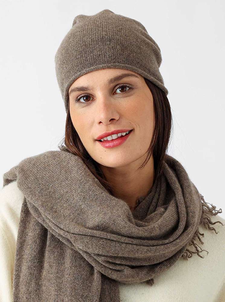 💕 Zwillingsherz Mütze Beanie 100 % Kaschmir Braun