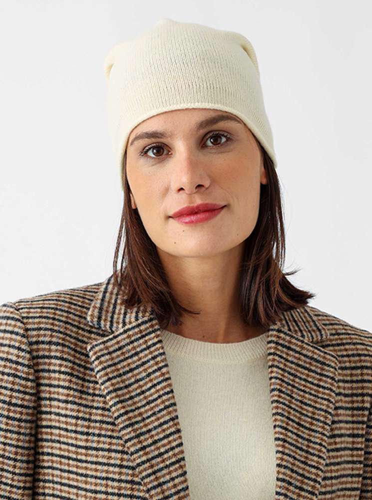 Zwillingsherz Mütze Beanie 100 % Kaschmir Weiß