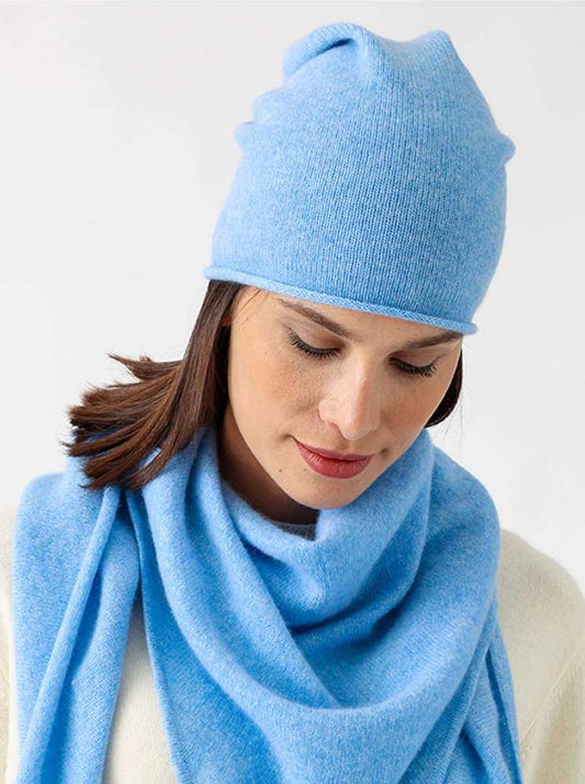 💕 Zwillingsherz Mütze Beanie 100 % Kaschmir Hellblau