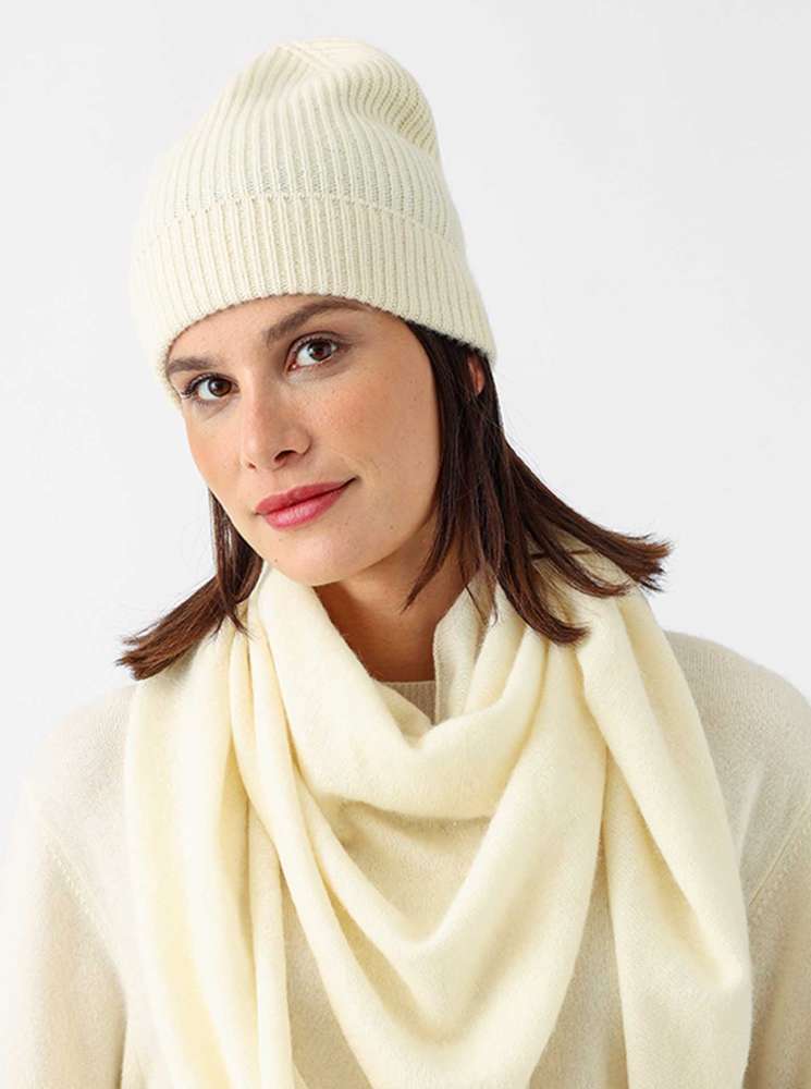 Zwillingsherz Dreieckstuch "100 % Cashmere" Kaschmir Wollweiß