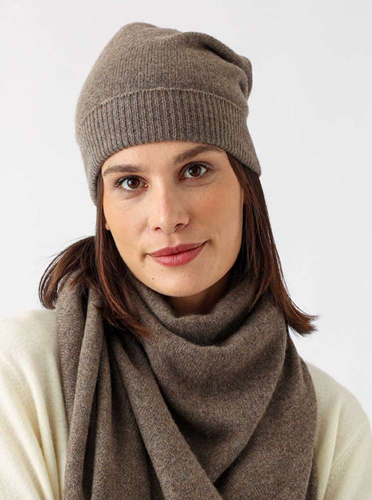 💕 Zwillingsherz Mütze Edge Beanie 100 % Cashmere "Madame" Braun