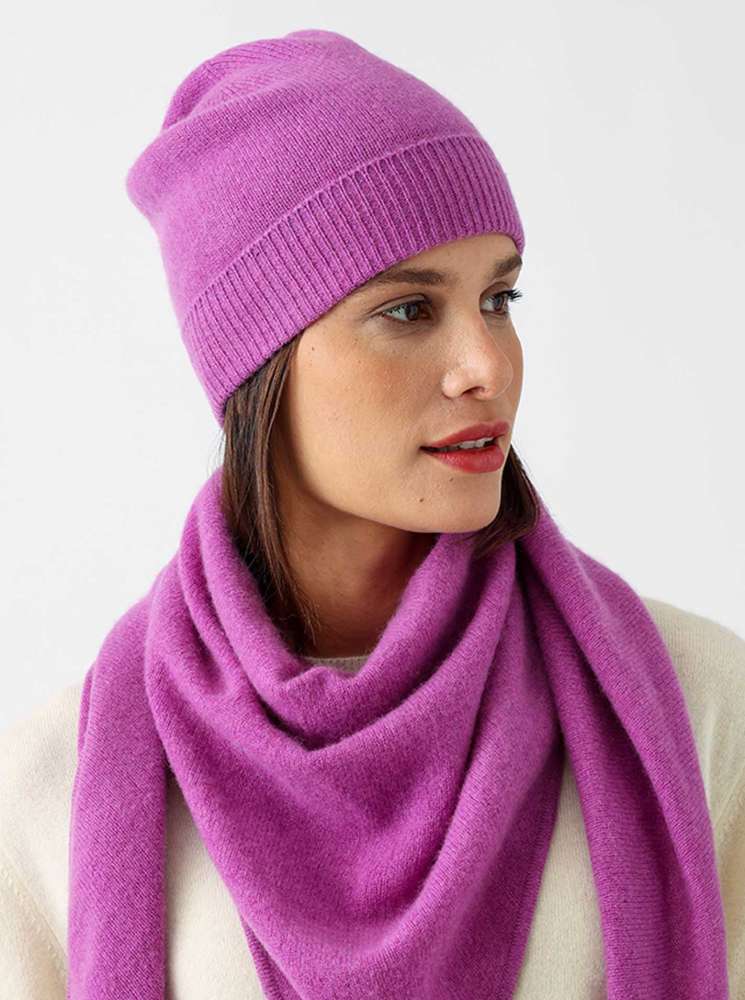 💕 Zwillingsherz Mütze Edge Beanie 100 % Cashmere "Madame" Lila