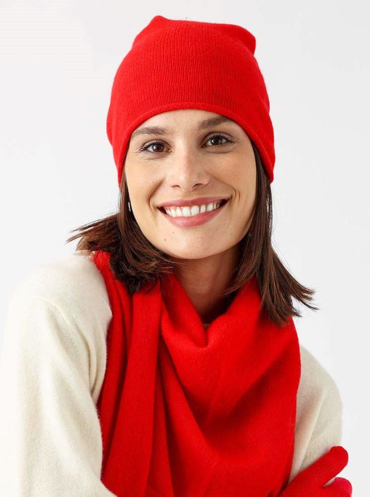 💕 Zwillingsherz Mütze Beanie 100 % Kaschmir Rot