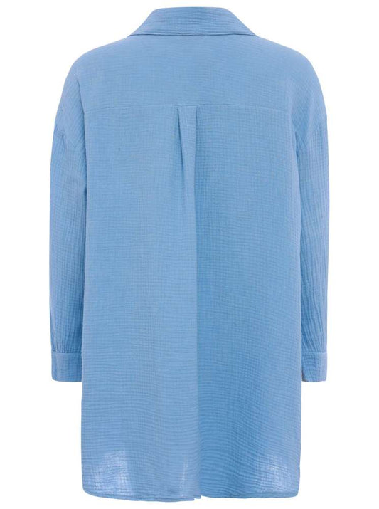 💕 Zwillingsherz Bluse "Rebecca" Longbluse Musselin 100 % Baumwolle Hellblau