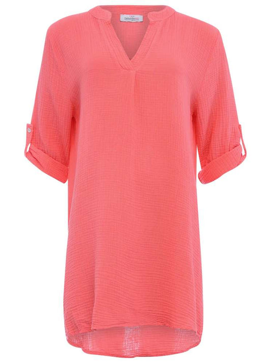 💕 Zwillingsherz Tunika Bluse Musselin "Rom" Koralle