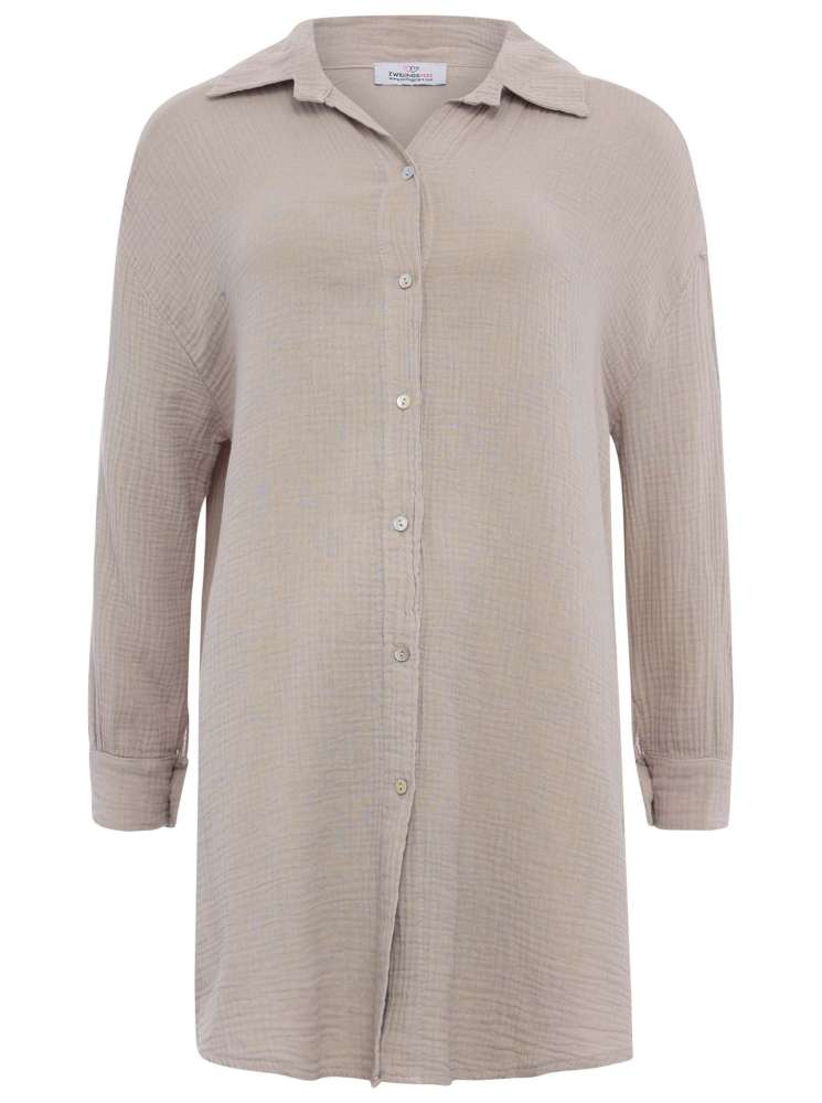 💕 Zwillingsherz Bluse "Rebecca" Longbluse Musselin Beige
