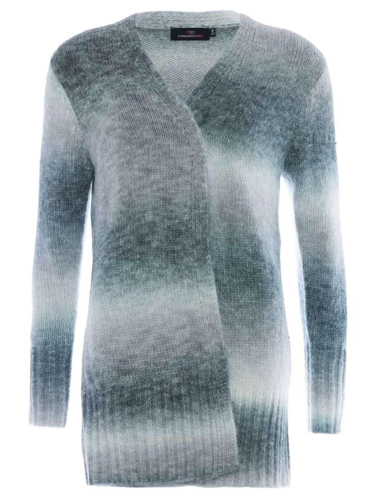 💕 Zwillingsherz Strickjacke "Emmi" Streifen Farbverlauf offen Grau
