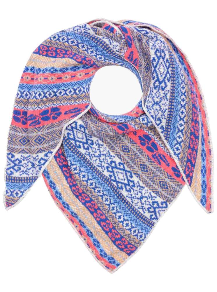 💕 Zwillingsherz Dreieckstuch "Oslo" Norwegermuster Wolle Kaschmir Blau Coral