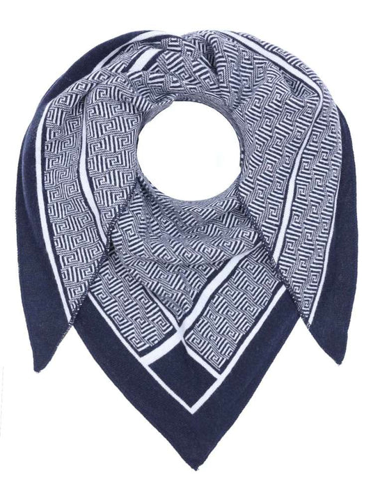 💕 Zwillingsherz Dreieckstuch "Labyrinth Story" mit Kaschmir Navy