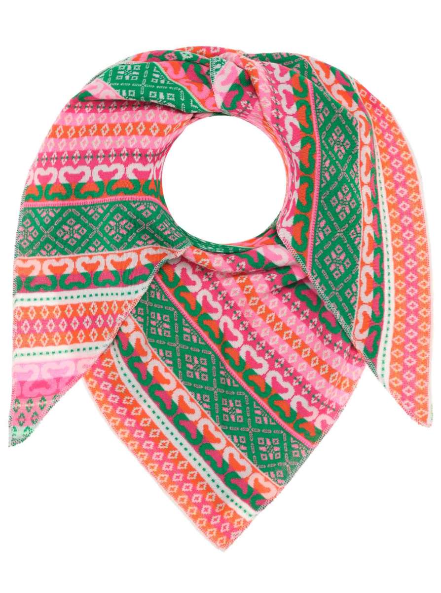 💕 Zwillingsherz Dreieckstuch "Maralda" Baumwolle Grün Pink Orange