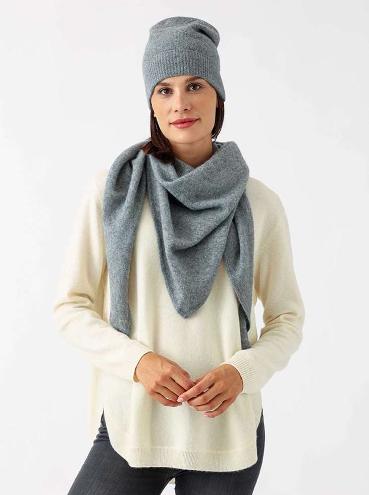 💕 Zwillingsherz Mütze Edge Beanie 100 % Cashmere "Madame" Grau