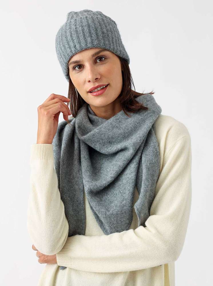 💕 Zwillingsherz Dreieckstuch "100 % Cashmere" Kaschmir Mittelgrau