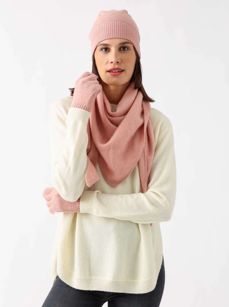 💕 Zwillingsherz Dreieckstuch "100 % Cashmere" Kaschmir Altrosa