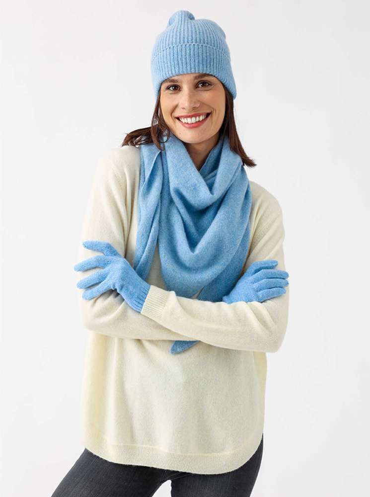 💕 Zwillingsherz Handschuhe 100 % Kaschmir Cashmere Hellblau