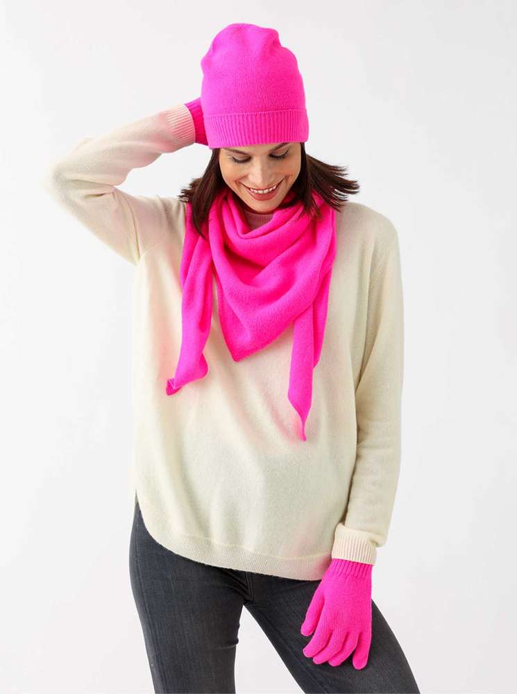 💕 Zwillingsherz Dreieckstuch "100 % Cashmere" Kaschmir Neonpink