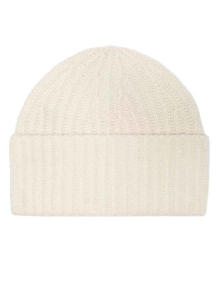 💕 Zwillingsherz Mütze Ribbon Beanie "Luxus" 100 % Kaschmir Gerippt Weiß