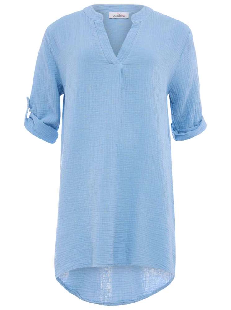 💕 Zwillingsherz Tunika Bluse Musselin "Rom" Hellblau