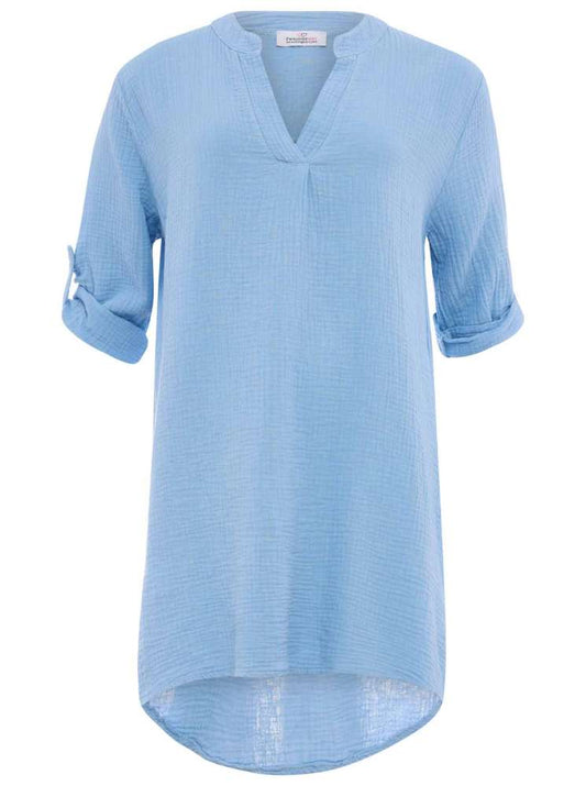 💕 Zwillingsherz Tunika Bluse Musselin "Rom" Hellblau