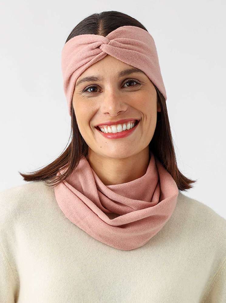 💕 Zwillingsherz Stirnband 100 % Cashmere "Knoten" Altrosa