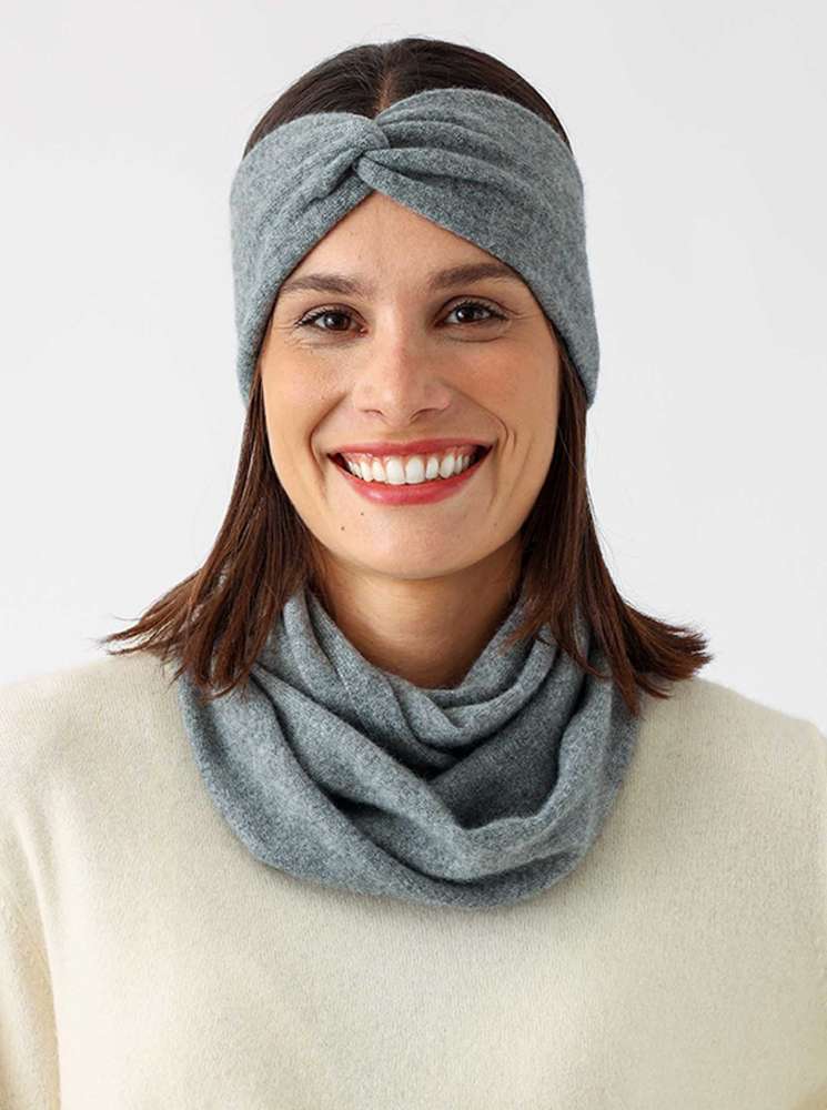 💕 Zwillingsherz Stirnband 100 % Cashmere "Knoten" Mittelgrau