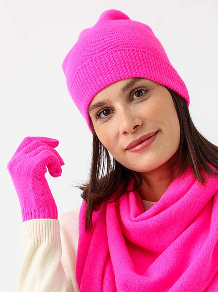 💕 Zwillingsherz Dreieckstuch "100 % Cashmere" Kaschmir Neonpink