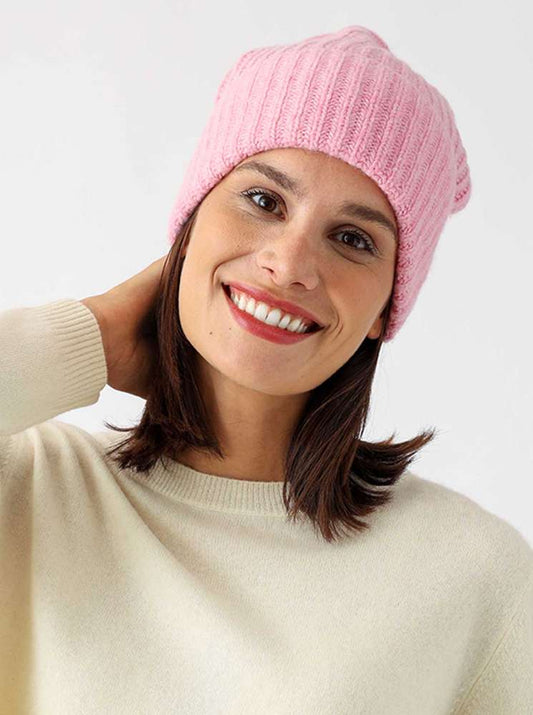 💕 Zwillingsherz Mütze Ribbon Beanie "Luxus" 100 % Kaschmir Gerippt Melangepink