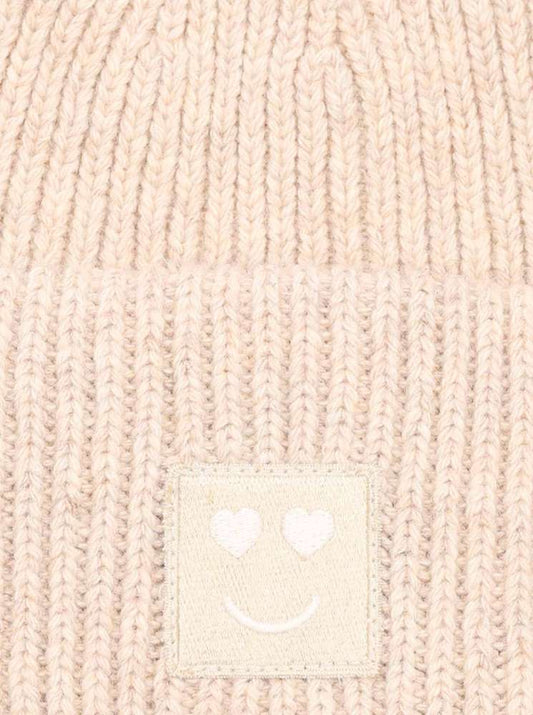 💕 Zwillingsherz Mütze "Happy Heart" Hellbeige Wolle