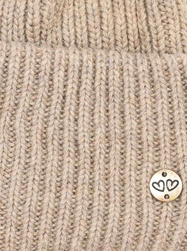 💕 Zwillingsherz Mütze "Monika" Blogger Beanie Mittelbeige Wolle nachhaltig