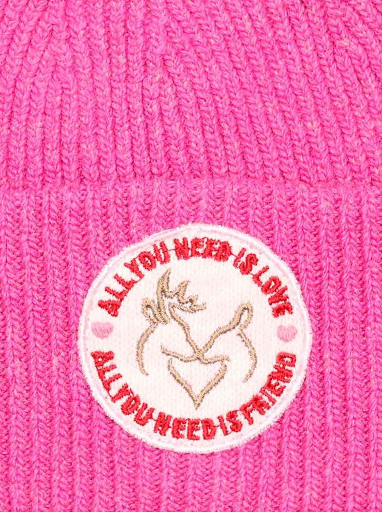 Zwillingsherz Mütze Pink "Natalia" All you need is love-Patch Kaschmir Wolle