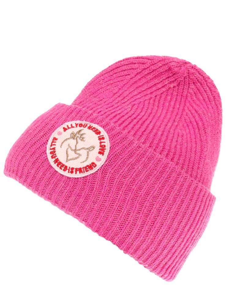 Zwillingsherz Mütze Pink "Natalia" All you need is love-Patch Kaschmir Wolle