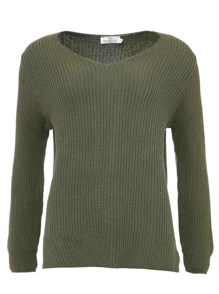 💕 Zwillingsherz Pullover Pulli "Gabriella" Khaki Baumwolle