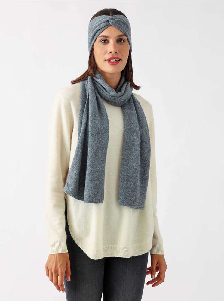 💕 Zwillingsherz Stirnband 100 % Cashmere "Knoten" Mittelgrau