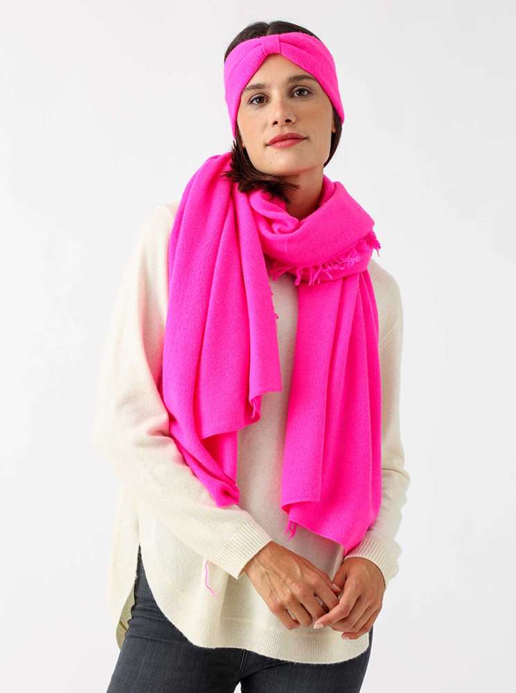 Zwillingsherz XXL Fransenschal "100 % Cashmere" Schal Kaschmir Neonpink