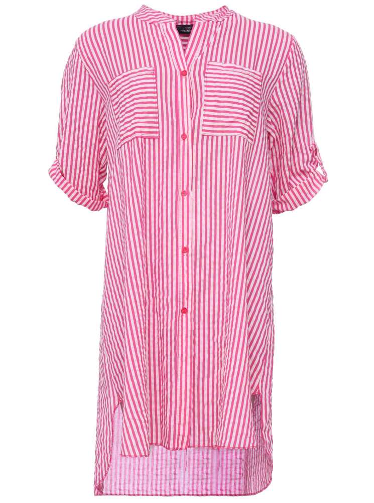 💕 Zwillingsherz Kleid Hemdblusenkleid "Kida" Longbluse Pink Streifen