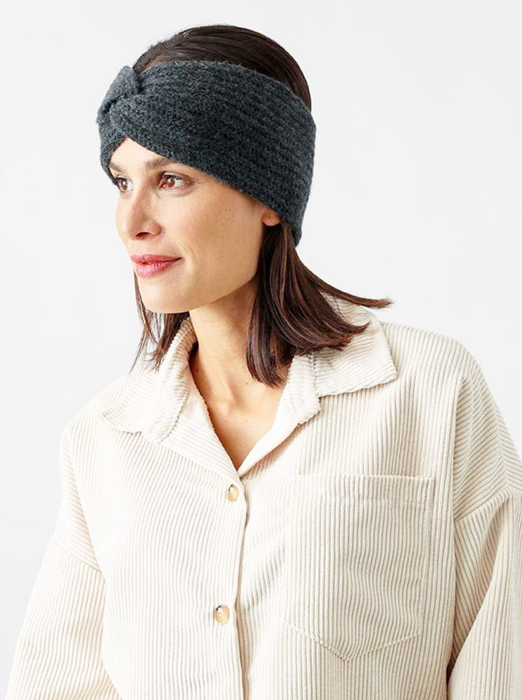 💕 Zwillingsherz Stirnband 100 % Cashmere "Rippen" Anthra