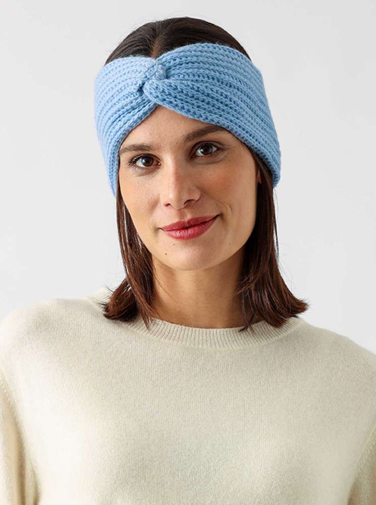 💕 Zwillingsherz Stirnband 100 % Cashmere "Rippen" Hellblau