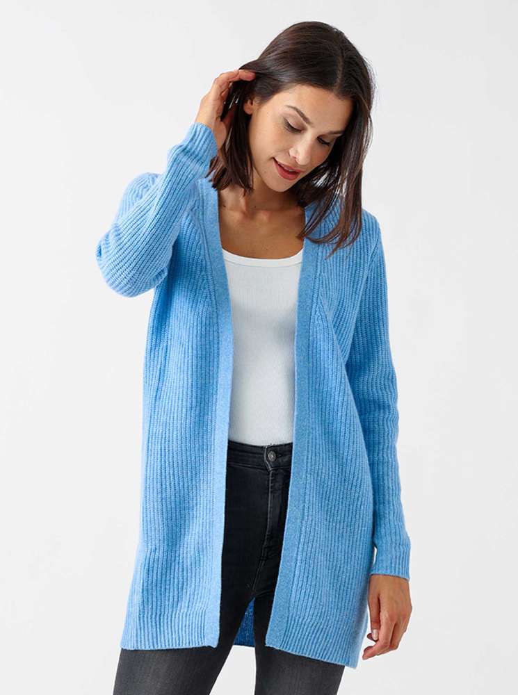 💕Zwillingsherz Strickjacke 100 % Kaschmir XXL-Rippe Blau