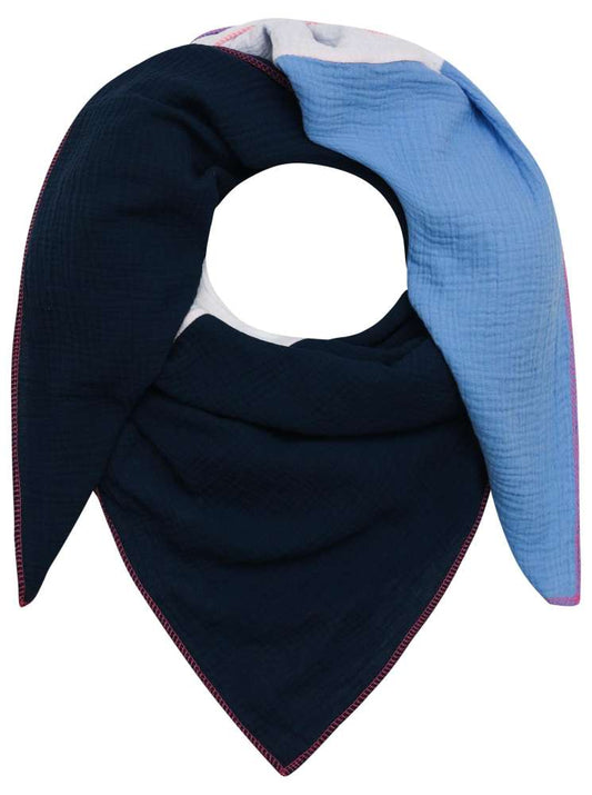 💕 Zwillingsherz Dreieckstuch "Nikita" Musselin Viereck Navy Hellblau Weiß