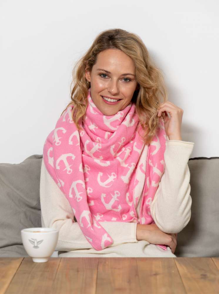 💕 Zwillingsherz Dreieckstuch "Anni" Wolle Kaschmir Anker Rosa