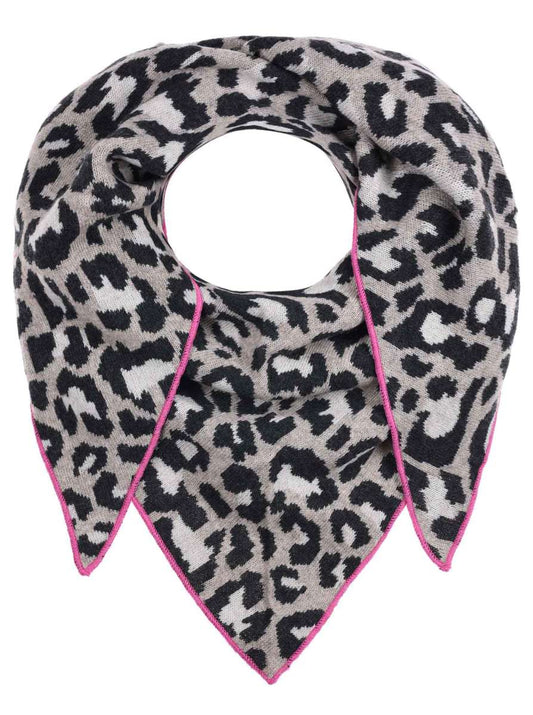 💕 Zwillingsherz Dreieckstuch "Lacey" Wolle Kaschmir Beige Leo mit Neonrand