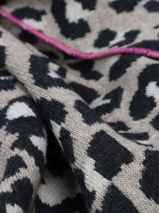 💕 Zwillingsherz Dreieckstuch "Lacey" Wolle Kaschmir Beige Leo mit Neonrand