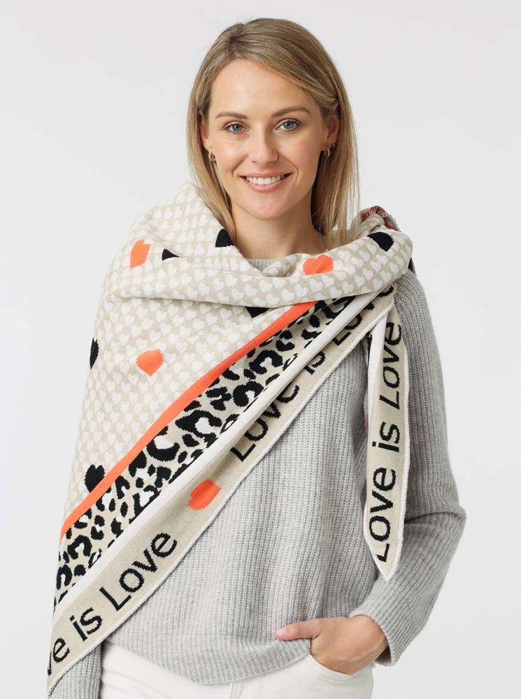 💕 Zwillingsherz Dreieckstuch "Love is love" Baumwolle Beige Orange