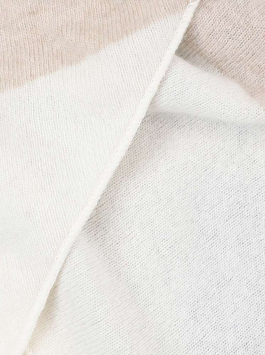 💕 Zwillingsherz Dreieckstuch "Stefanie" Blockstreifen Kaschmir Beige Braun Wollweiß