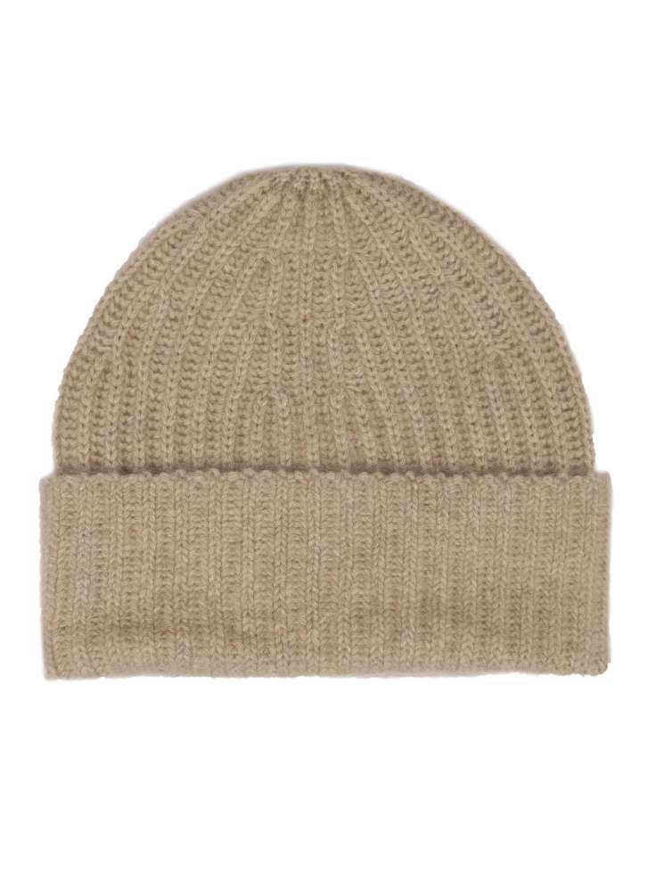 💕 Zwillingsherz Mütze Ribbon Beanie 100% Cashmere "Luxus" Dunkelbeige