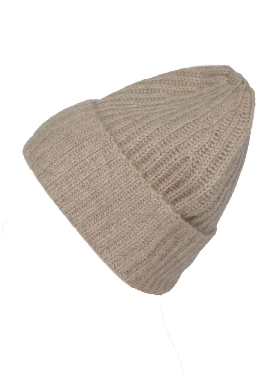 💕 Zwillingsherz Mütze Ribbon Beanie 100% Cashmere "Luxus" Dunkelbeige